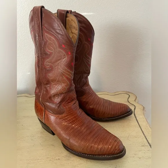 BULL RIDER Made in Mexico Vintage Lizard Skin Boots in Rust Brown Size 9 EE