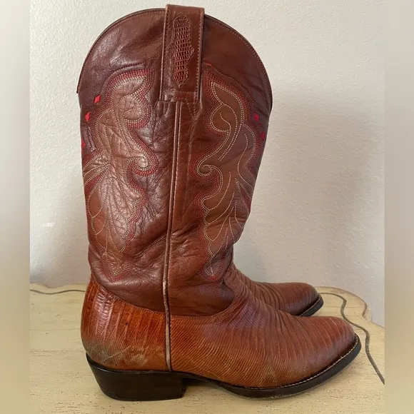 BULL RIDER Made in Mexico Vintage Lizard Skin Boots in Rust Brown Size 9 EE