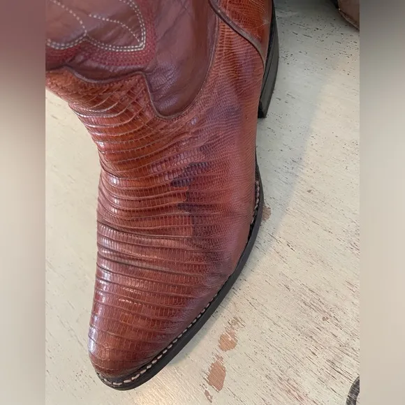 BULL RIDER Made in Mexico Vintage Lizard Skin Boots in Rust Brown Size 9 EE