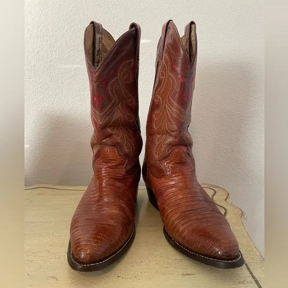 BULL RIDER Made in Mexico Vintage Lizard Skin Boots in Rust Brown Size 9 EE