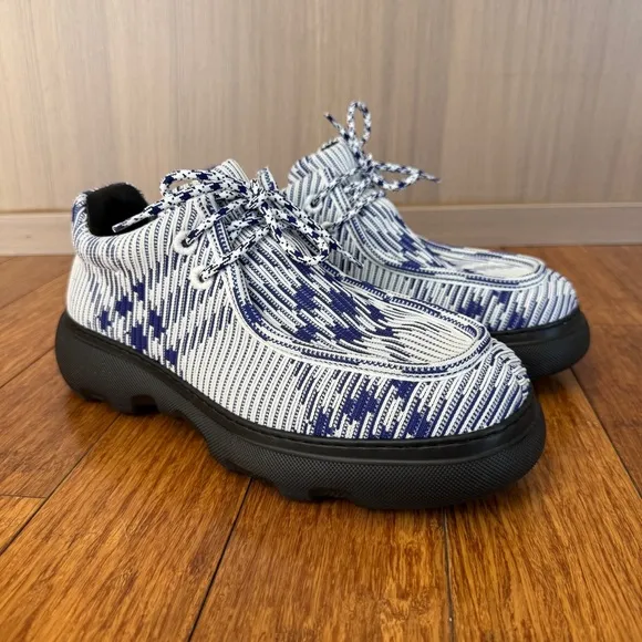 Burberry Men’s Checked Round Toe Derby Boots, IT43.5 / US10.5