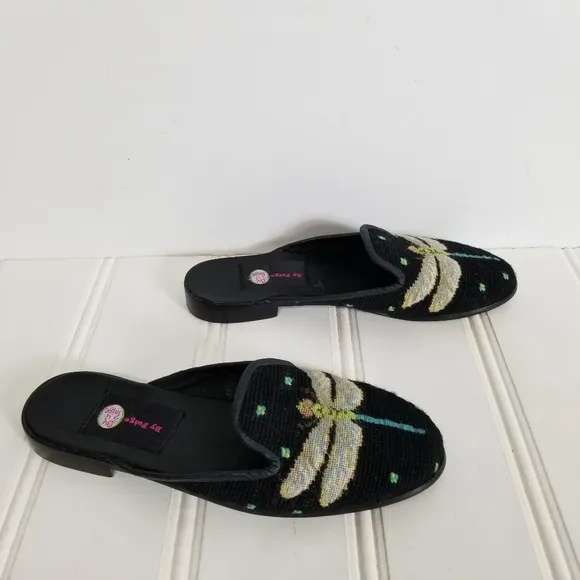 ByPaige Dragonfly Needlepoint Mule Shoes