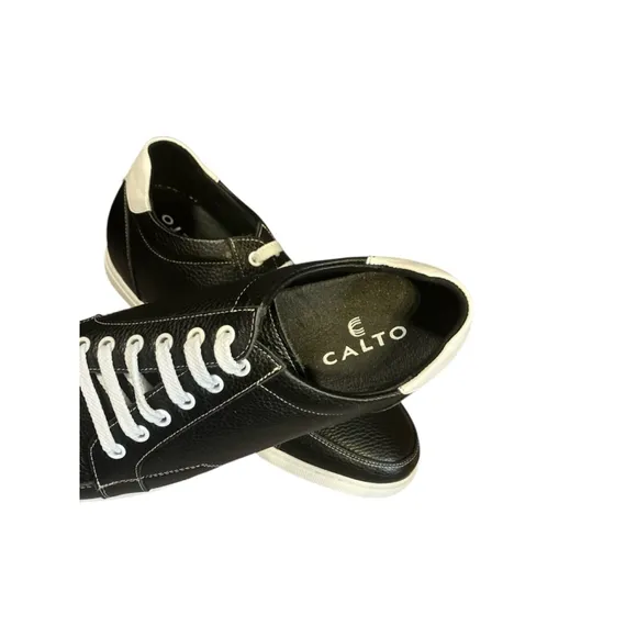 CALTO Leather Invisible Height Increasing Elevator Shoes - Black White Lace-up 8