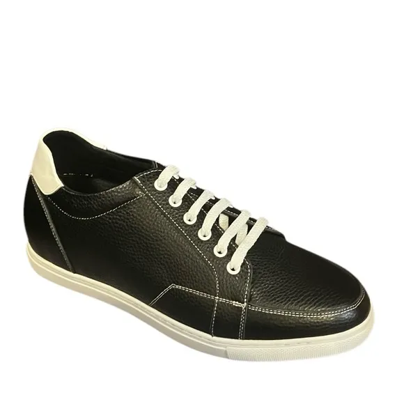 CALTO Leather Invisible Height Increasing Elevator Shoes - Black White Lace-up 8