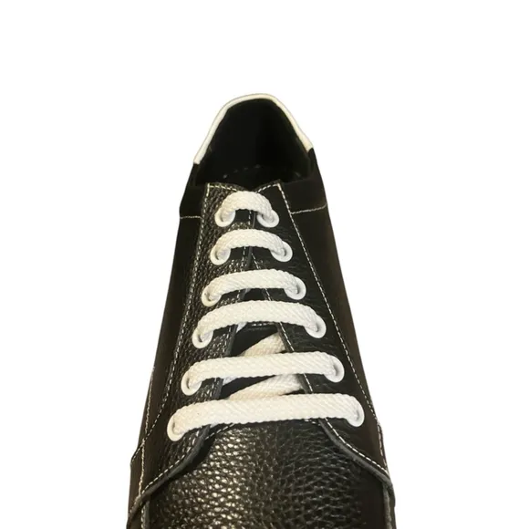 CALTO Leather Invisible Height Increasing Elevator Shoes - Black White Lace-up 8