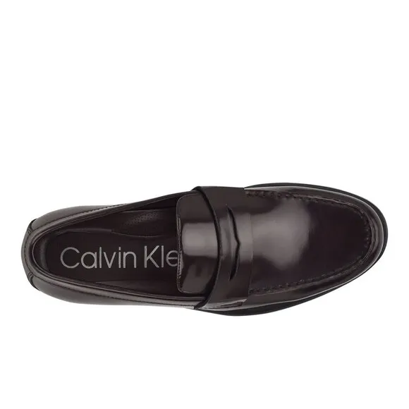 Calvin Klein Men's Crispo Penny Loafers Slip on Shoes, Bordeaux Dark Brown, 13M