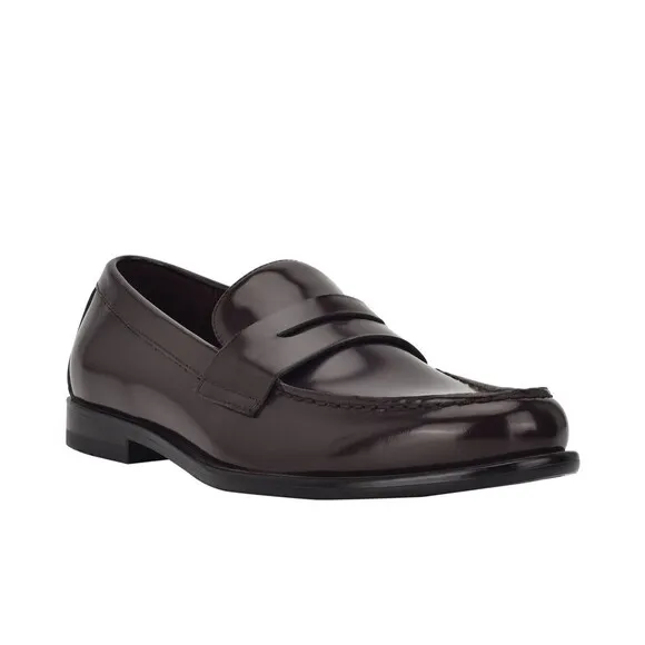 Calvin Klein Men's Crispo Penny Loafers Slip on Shoes, Bordeaux Dark Brown, 13M