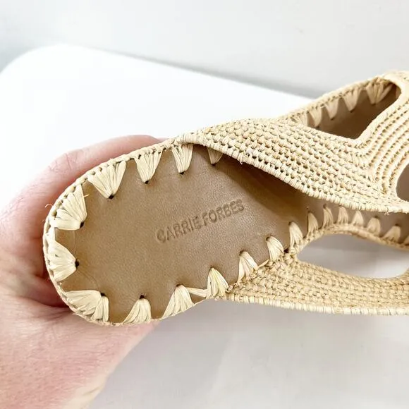 Carrie Forbes Raffia Slide Open Toe Wedge Heel Sandals Natural Tan 39 / 9