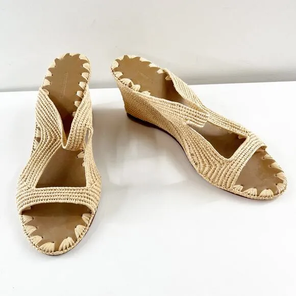 Carrie Forbes Raffia Slide Open Toe Wedge Heel Sandals Natural Tan 39 / 9