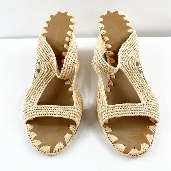 Carrie Forbes Raffia Slide Open Toe Wedge Heel Sandals Natural Tan 39 / 9