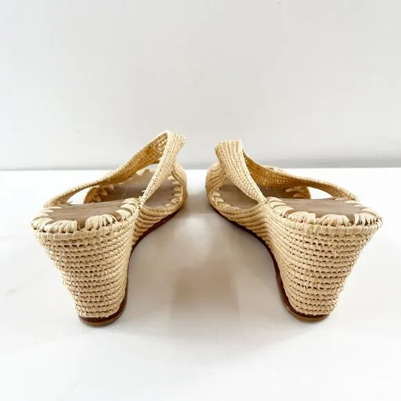 Carrie Forbes Raffia Slide Open Toe Wedge Heel Sandals Natural Tan 39 / 9