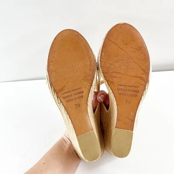 Carrie Forbes Raffia Slide Open Toe Wedge Heel Sandals Natural Tan 39 / 9