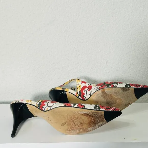 Casadei Canvas Slingback Floral Classic Designer Pump Cone Stiletto Heel Sz 10
