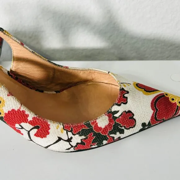 Casadei Canvas Slingback Floral Classic Designer Pump Cone Stiletto Heel Sz 10