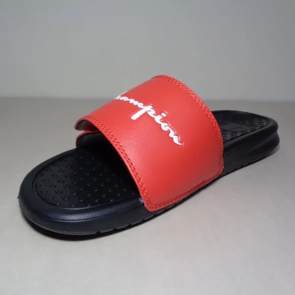 Champion Size 6 M LOGO SLIDE Red Black Sandals New Boys Kids Shoes