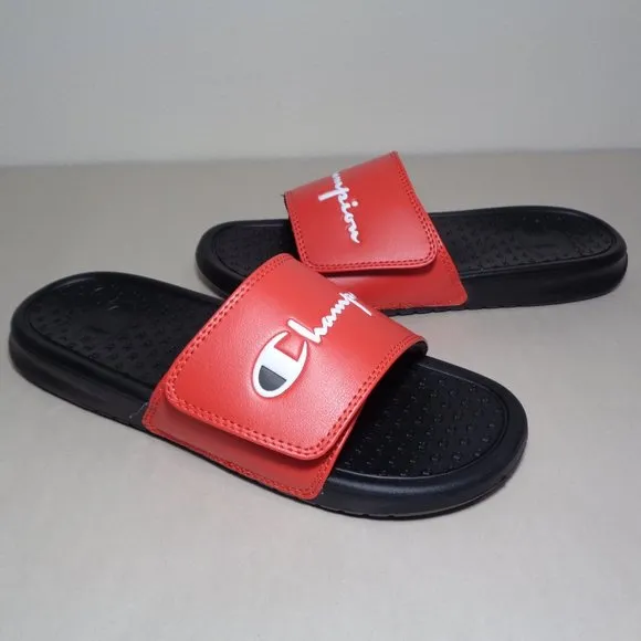 Champion Size 6 M LOGO SLIDE Red Black Sandals New Boys Kids Shoes