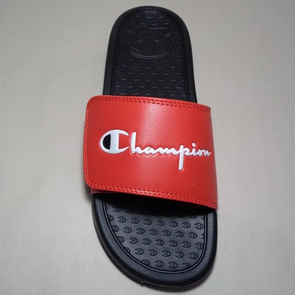 Champion Size 6 M LOGO SLIDE Red Black Sandals New Boys Kids Shoes