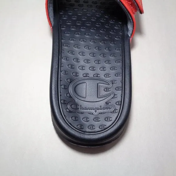 Champion Size 6 M LOGO SLIDE Red Black Sandals New Boys Kids Shoes