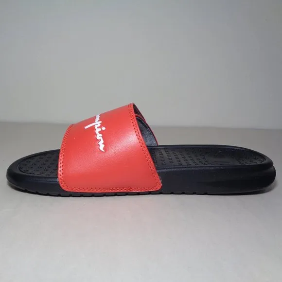 Champion Size 6 M LOGO SLIDE Red Black Sandals New Boys Kids Shoes