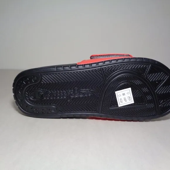 Champion Size 6 M LOGO SLIDE Red Black Sandals New Boys Kids Shoes