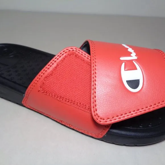 Champion Size 6 M LOGO SLIDE Red Black Sandals New Boys Kids Shoes