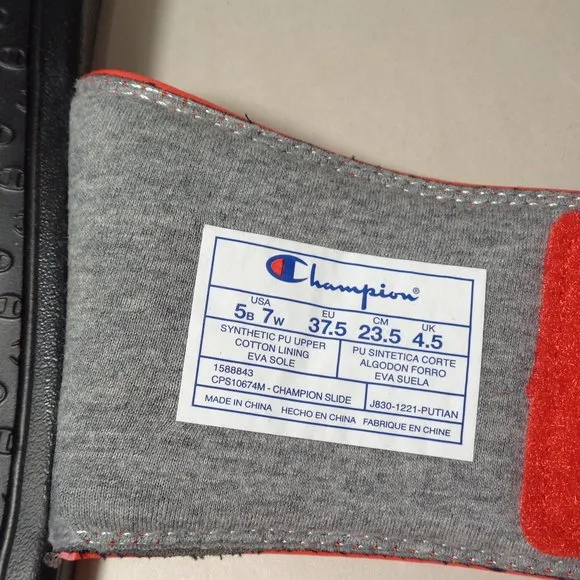 Champion Size 6 M LOGO SLIDE Red Black Sandals New Boys Kids Shoes