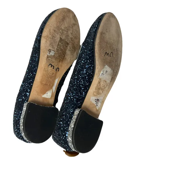 Chiara Ferragni Size 36 Flirting Glitter Wink Eye Loafer Shoes Blue Silver