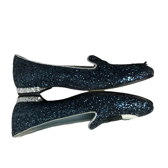 Chiara Ferragni Size 36 Flirting Glitter Wink Eye Loafer Shoes Blue Silver