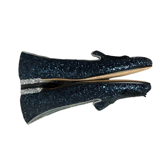 Chiara Ferragni Size 36 Flirting Glitter Wink Eye Loafer Shoes Blue Silver