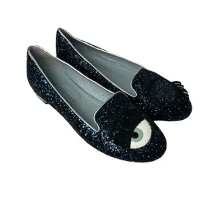 Chiara Ferragni Size 36 Flirting Glitter Wink Eye Loafer Shoes Blue Silver