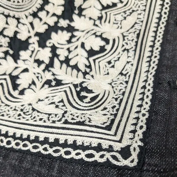 Chicos Denim Vest Floral Embroidered Y2K Boho Western Festival Colorful Black M