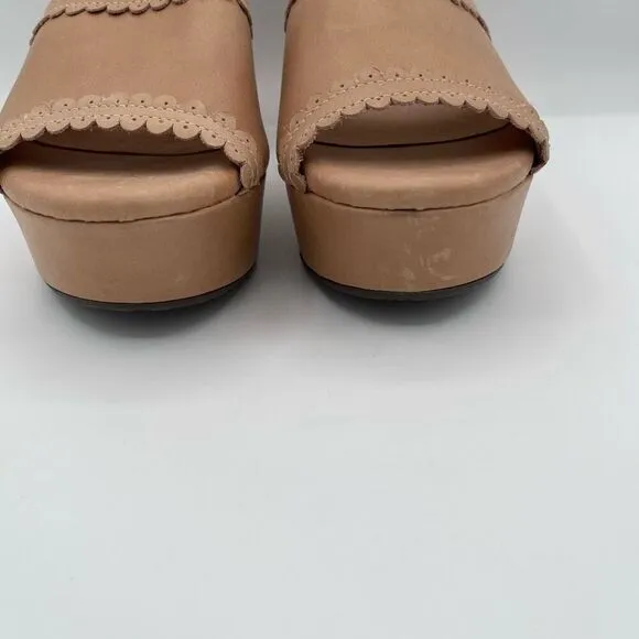 Chocolat Blu Nude Leather Platform Scalloped Mules Size 7 Chic Minimalist 3&quot;