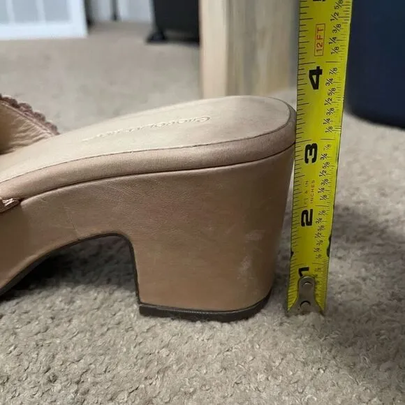 Chocolat Blu Nude Leather Platform Scalloped Mules Size 7 Chic Minimalist 3&quot;