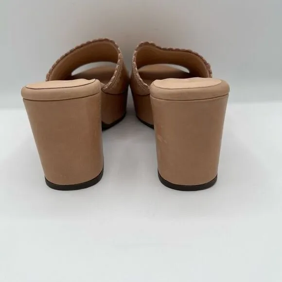 Chocolat Blu Nude Leather Platform Scalloped Mules Size 7 Chic Minimalist 3&quot;