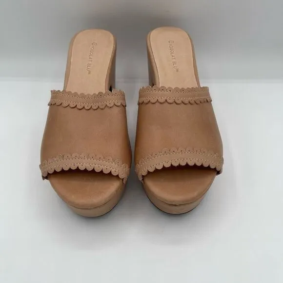 Chocolat Blu Nude Leather Platform Scalloped Mules Size 7 Chic Minimalist 3&quot;