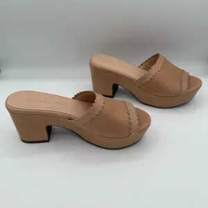 Chocolat Blu Nude Leather Platform Scalloped Mules Size 7 Chic Minimalist 3&quot;