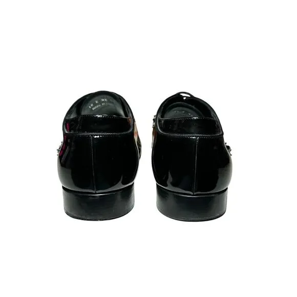 Christian Dior Men's Black Patent Sequin Bee Embellished Derby Dress Shoes 45