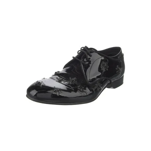 Christian Dior Men's Black Patent Sequin Bee Embellished Derby Dress Shoes 45