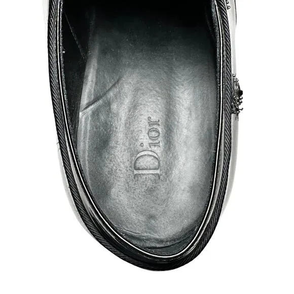 Christian Dior Men's Black Patent Sequin Bee Embellished Derby Dress Shoes 45
