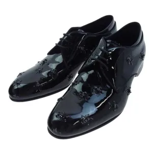 Christian Dior Men's Black Patent Sequin Bee Embellished Derby Dress Shoes 45
