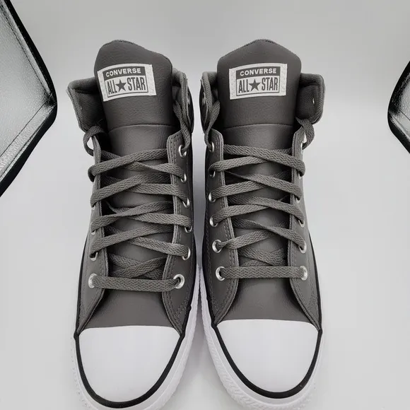 Chuck Taylor All Star High Street Faux-Leather Shoes Mens 13 Sharkskin Gray NEW