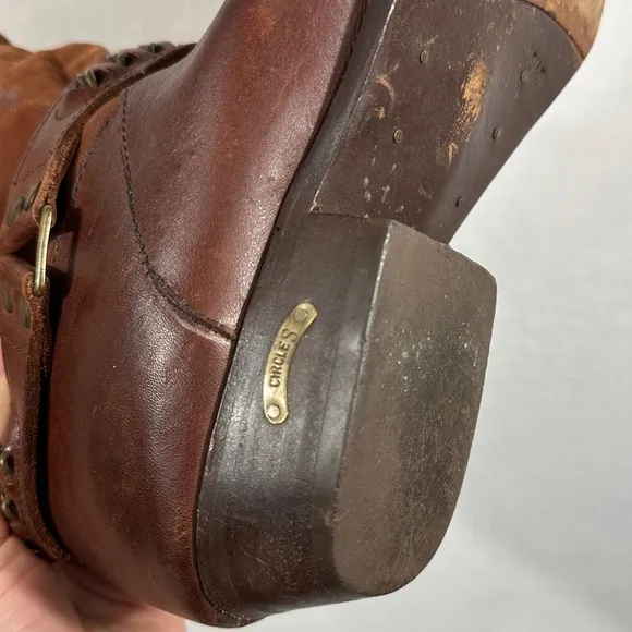 Circle S brown cowboy boots western leather chain slouchy boho distressed