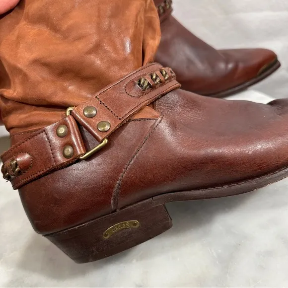 Circle S brown cowboy boots western leather chain slouchy boho distressed