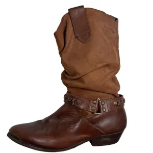 Circle S brown cowboy boots western leather chain slouchy boho distressed