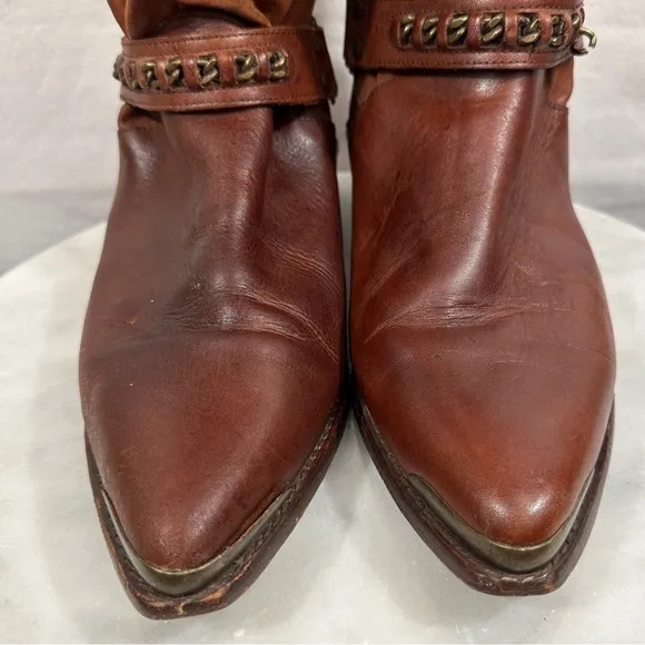 Circle S brown cowboy boots western leather chain slouchy boho distressed