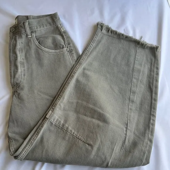 Citizens of Humanity Barrel Leg Jeans Frayed Hem High Waist Gray Size 24