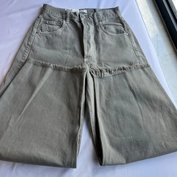 Citizens of Humanity Barrel Leg Jeans Frayed Hem High Waist Gray Size 24