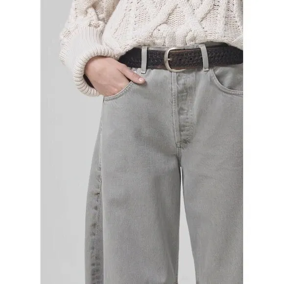 Citizens of Humanity Barrel Leg Jeans Frayed Hem High Waist Gray Size 24
