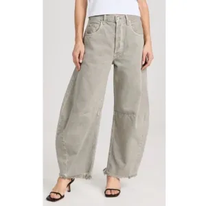 Citizens of Humanity Barrel Leg Jeans Frayed Hem High Waist Gray Size 24