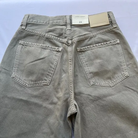 Citizens of Humanity Barrel Leg Jeans Frayed Hem High Waist Gray Size 24